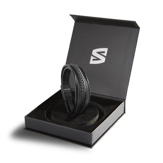 SERASAR Flettet læderarmbånd til mænd, ægte læder-manchetarmbånd med magnetisk lås i rustfrit stål, sort 23 cm, gave til ham