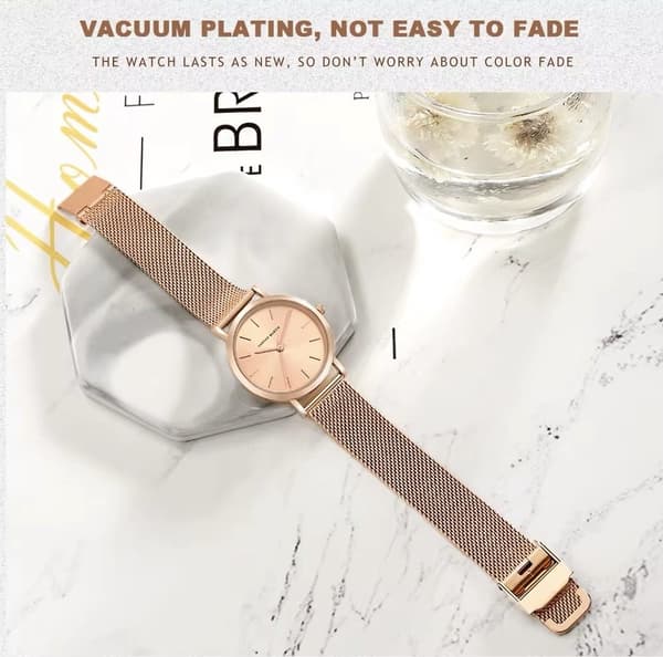 Hannah Martin Dameur Rosa Guld Mesh Rem med Rosa Urskive Minimalistisk Kvarts Armbåndsur til Damer Elegant Gave til hende