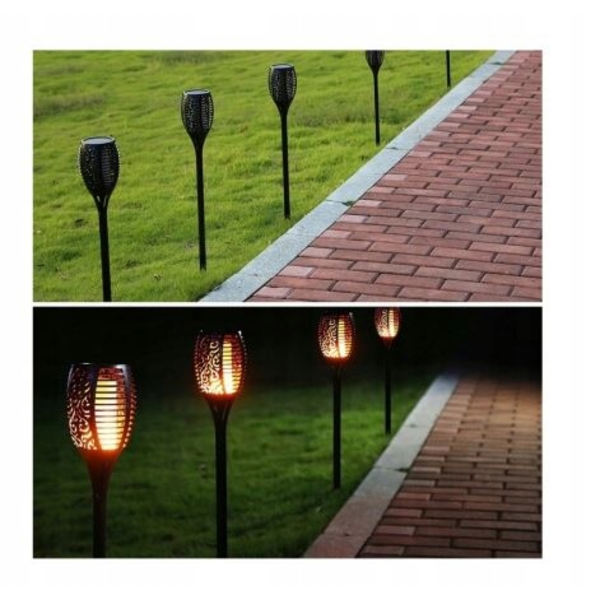 Solcellslampa med Flammeffekt för Utomhus, Trädgård, Patio, Landskap, LED-Markplugg, Gräsmatta, Dekoration, Induktionsfackla, 4-pack