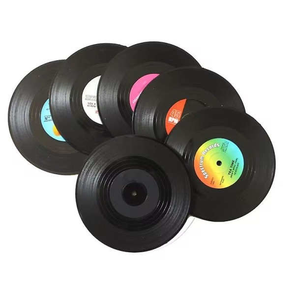 Retro-cd-levy Vinyylilasinaluset Cup-matto kahvijuoma-astioille Liukumattomille lasinaluseille (6kpl, monivärinen, satunnainen tyyli)