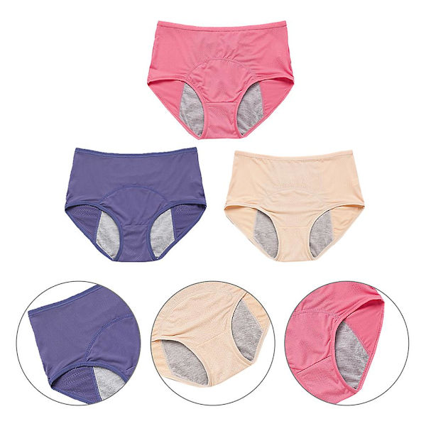 4-pack Bekväma Fysiologiska Underkläder Andningsbara Mensationsbyxor för Kvinnor Blandade Färger Assorted Color XL