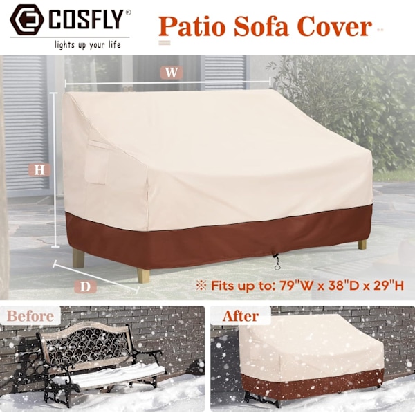 Vanntett Trekk til Utemøbler for Sofa, Patio Benk Trekk for Utenfor Heavy Duty Passer opptil 79B x 38D x 29H tommer