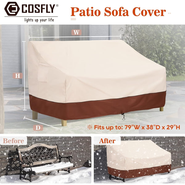 Vattentäta Utomhusmöbelöverdrag för Soffa, Patiobänköverdrag för Utomhus, Tunga, Passar upp till 79B x 38D x 29H tum