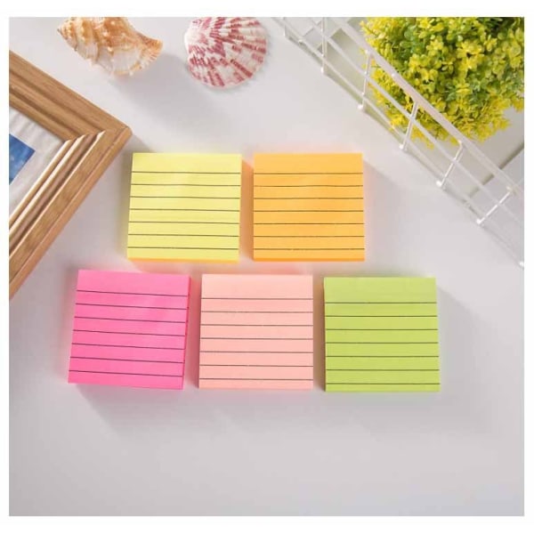 (5-pack) Linjerade klisterlappar 3cmx3 cm Ljusa Rutade Post-it-lappar Färgglada Superklibbiga Memoblock Starkt Lim, 100 Ark