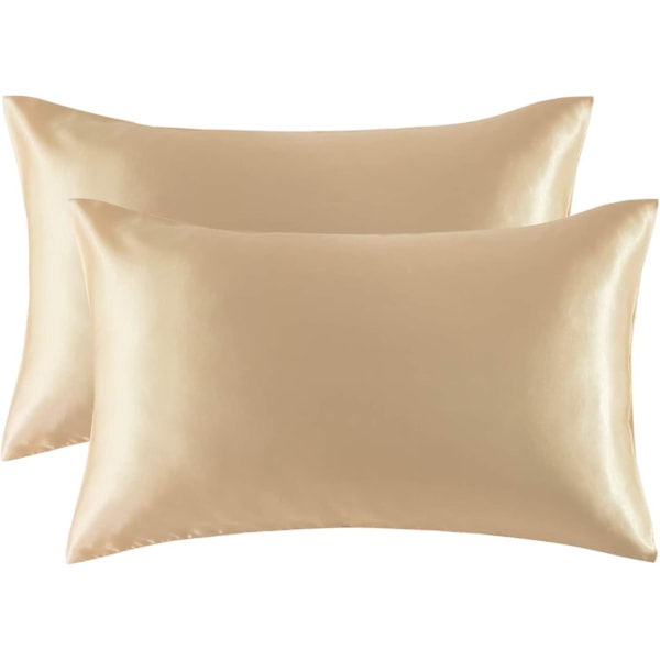 Satin Kuddeöverdrag för Hår och Hud, 2-pack - Standardstorlek Kuddeöverdrag - Satin Kuddeöverdrag med Kuvertstängning Champagne 20 x 36 Champagne 20  x 36