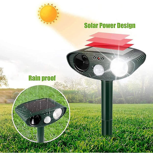 Eläinten karkotin ulkokäyttöön, vedenkestävä, aurinko- ja USB-lataus, infrapunasensori, vilkkuvat LED-valot