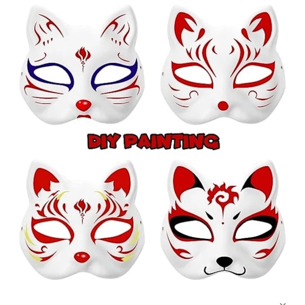 10 st Kattmask för målning, Djurmask DIY Vit Halvmask för Maskerad Barn Rollspel Mask Kostymfest Present