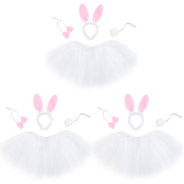 5st påskbubblekjol Kaninöron Pannband fluga Set Bunny Gaze Dress Party Kostym Kostym För K 3pcs Middle