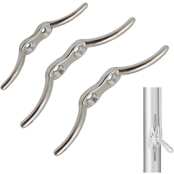 3pcs Silver Rod Rope Cleat Hooks, Stainless Steel Flag Cleat Boat Accessories, Mast Rope Hooks For Fixing