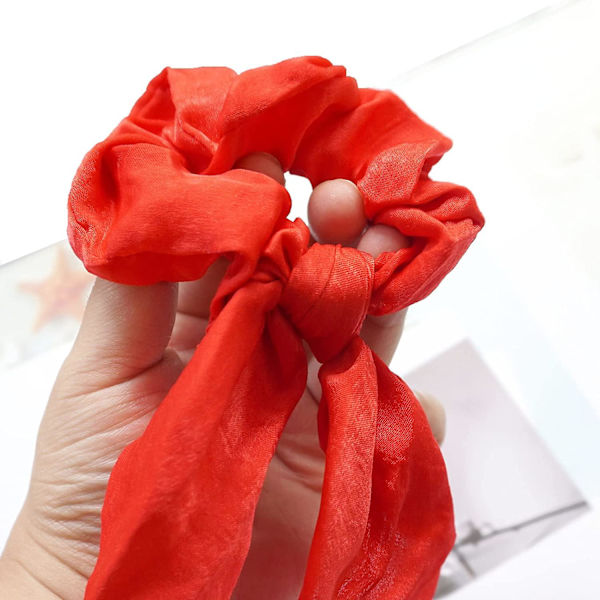 Punaiset satiinihiuslenkit Solmut Elastisen hiuslenkit Poninhäntäpidikkeet Hiukset sidotut nauhat Bunny Ear Scrunchies Tytöille Naisille (6 kpl)