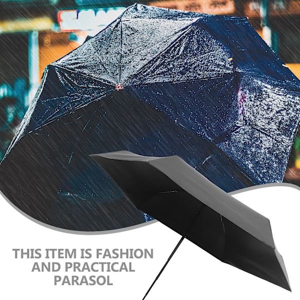 Lille paraply sammenklappelig paraply kompakt vindstærk paraply bærbar parasol sort 15,3X5,5cm Black 15.3X5.5cm