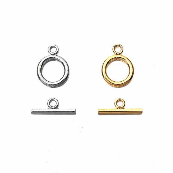 Toggle-lås Metall Rund Toggle-lås T-bar-lukking Smykketilbehør for å lage smykker Halskjede Armbånd (100 stk, sølv+gull)