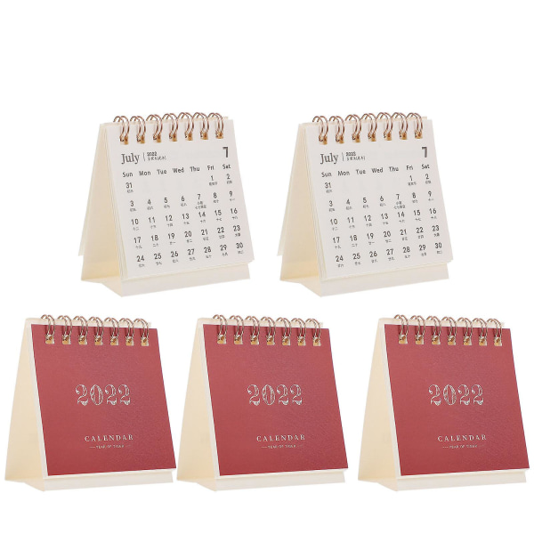 5 st fickkalendrar skrivbordsflipkalender mini-kalender skrivbordsspiralkalender mini-skrivbordskalender Claret 10X7CM