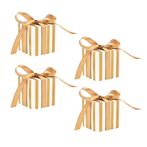 10 st Koreaniska Randiga Godisaskar Små Kvadratiska Chokladaskar Presentbehållare Med Band För Bröllop (Silver Randig)Golden10 st Golden 10 pcs