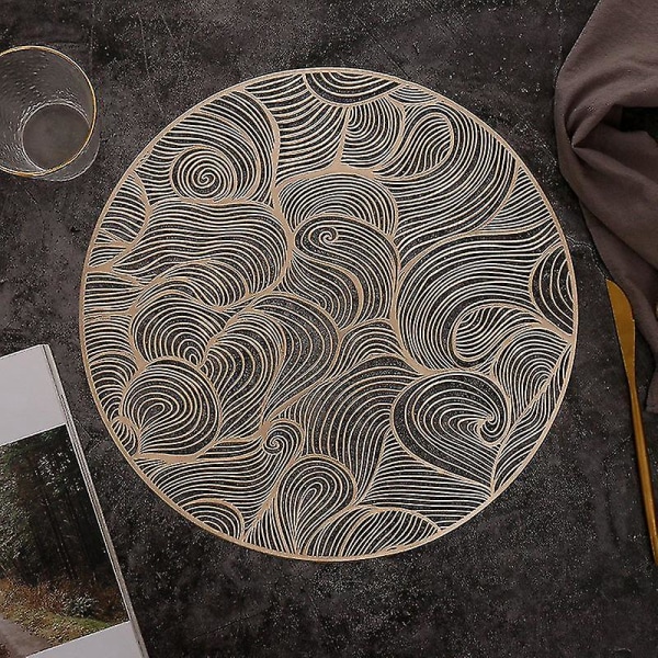 Round Auspicious Cloud Pvc Table Mat Compatible With Dining Table Kitchen Gold