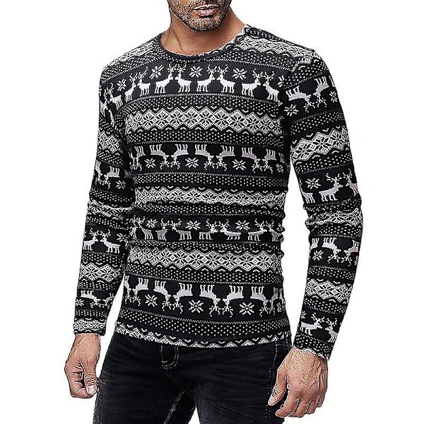 Herrar Tryckta T-shirts Rund Hals Långärmad Slim Fit Pullover Toppar För Våren L