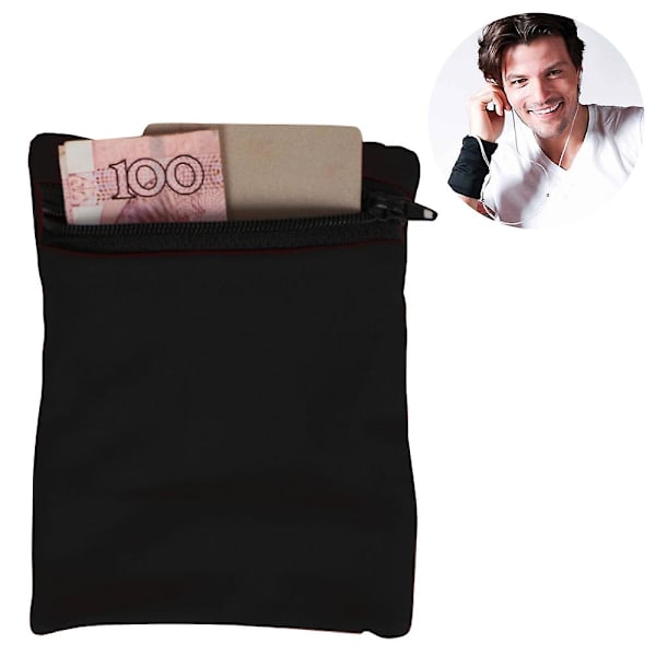 Resevärde Armbandspåse Med Blixtlåsficka För Kontanter, Kort, Pengar. Tillverkad För Resor, Löpning, Promenader & VandringSvart Black