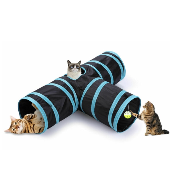 Cat tunnel cat game, 3-veis sammenleggbart rør katteleke, kanin tunnel, egnet for katter, valper, kaniner, marsvin, kjæledyrleker med baller