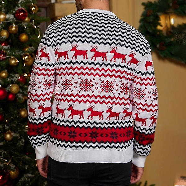 Dame og Herre Rundhals Jul Tryk Langærmet Trøje Par Juletrøje TrøjeSWhite(Mænd) White(Men) S