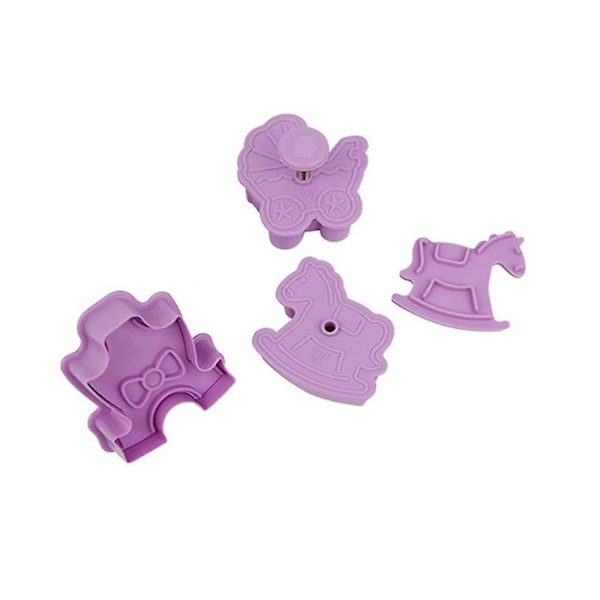 Baby Shower Kageudstikkere Form Sæt Med Fjeder Konditori Fondant Udskærer Kiks Udskærer Form (1 sæt, Lilla)