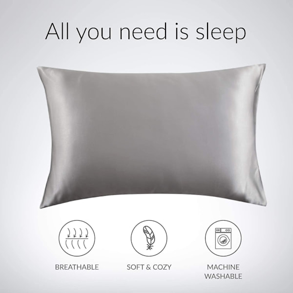 Satin Kuddeöverdrag för Hår och Hud, 2-pack - Standardstorlek Kuddeöverdrag - Satin Kuddeöverdrag med Kuvertstängning Silvergrå 20 x 26 Silver Grey 20  x 26