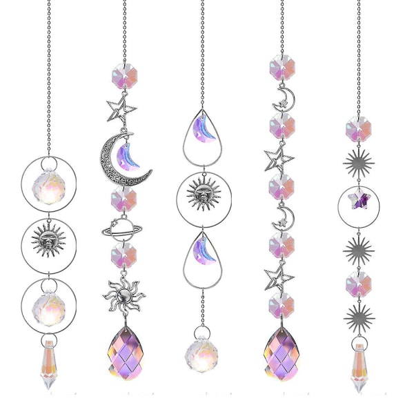 5 st färgglada kristall solfångare med kedja, kristall prisma hänge för jul, bröllop