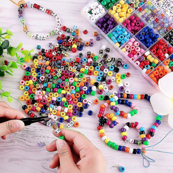 1000 bitar Armbandstillverkning pärlor Abc Beads Beads Bokstavsbokstavspärlor med 8 rullar Färgglad resår
