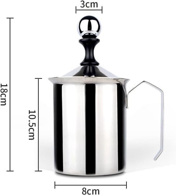 Manuel mælkeskummer 400 ml 304 rustfrit stål håndpumpe-skummer med dobbeltnet, let at rengøre mælkeskummer til kaffe latte, hjemmebrug og kaffebar