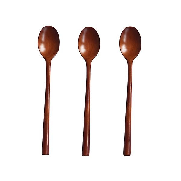 3 st Träskedar med Långt Skaft Naturlig Textur Tunna Skaft Soppskedar 3 st 3 pcs