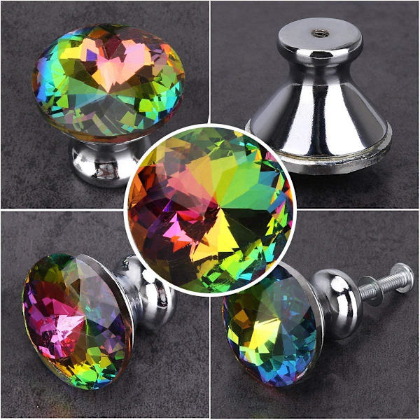 10-pack Lådknoppar, 30 mm Färgglada Kristallglas Skåpsknoppar Diamantformade Skåp Garderobsknoppar för Kök Badrum Kontor DIY