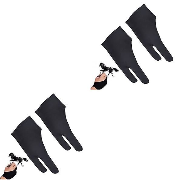 6 kpl Kaksi Sormi Piirustus Hanskat Taiteilijan Hanskat Piirtämiseen Maalaamiseen Valokopiokoneeseen, Grafiikkatabletti, Kynä Näyttö Ja Pro Kynä Koko S(musta)4 kplS 4 pcs S