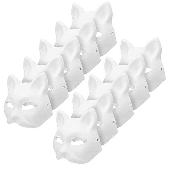10 st Kattmask för målning, Djurmask DIY Vit Halvmask för Maskerad Barn Rollspel Mask Kostymfest Present