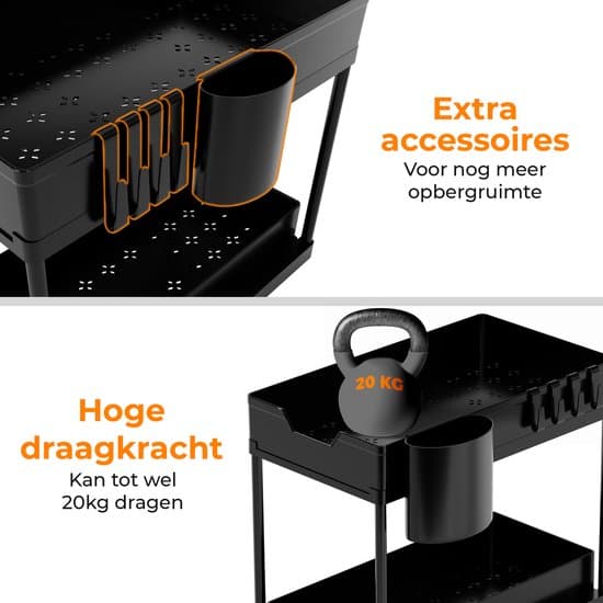Under Sink Organizer med 2 udtræksskuffer, værktøjsfri montering til køkken- og badeværelsesskab, sort