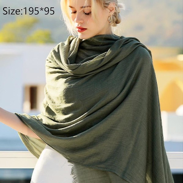 Bomuld Linned Sjal Bredt Linned Wrap Kappe Almindeligt Sjal Hærgrøn Army green