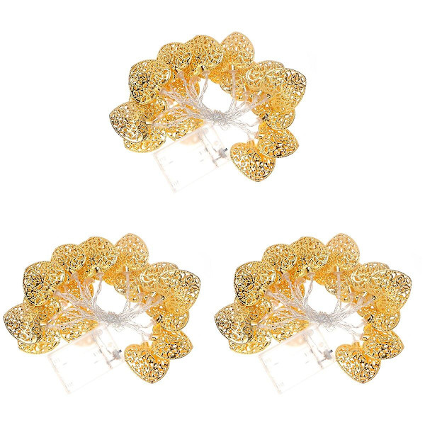 3 st järn ihåliga hjärtformade ljusslingor LED-ljus Heminredning för festivalfest (gyllene, varm vit 3pcs 250x5.5x5cm