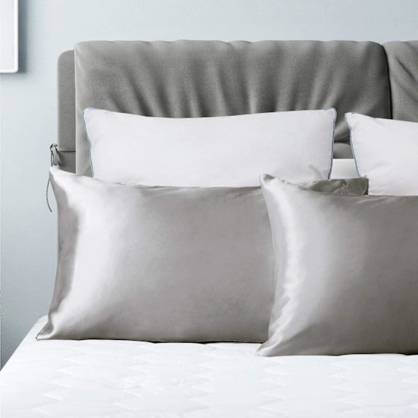 Satin Kuddeöverdrag för Hår och Hud, 2-pack - Standardstorlek Kuddeöverdrag - Satin Kuddeöverdrag med Kuvertstängning Silvergrå 20 x 26 Silver Grey 20  x 26