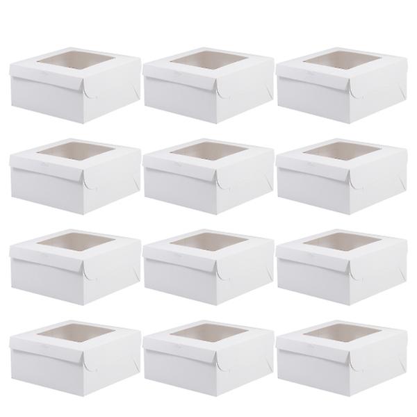 12pcs Handy Cake Wrapping Boxes Paper Cupcake Packing Box (kraft Paper, 12 Grid)White16X16X7.5CM