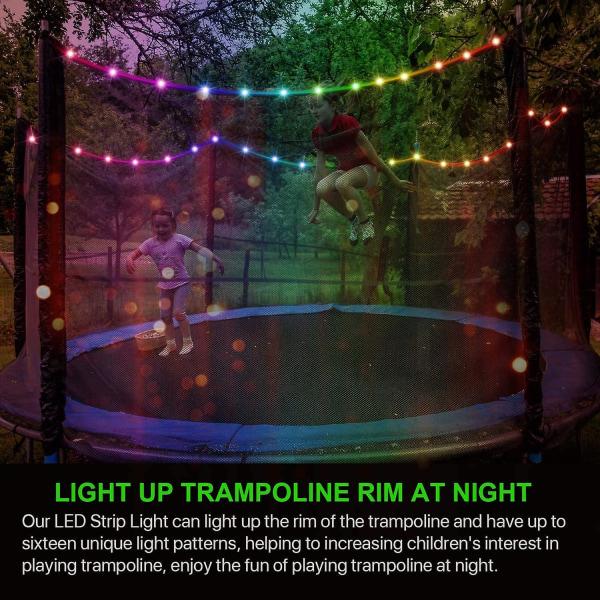 Led trampolinelys fjernkontroll Trampolinefelg Led lys for trampoline, 16 fargeendring selv, vanntett super lyst å leke om natten