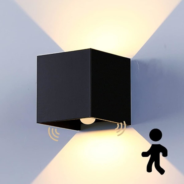 12W Vägglampa för inomhus- och utomhusbruk med rörelsesensor, Vattentät IP65 LED-vägglampa Vardagsrum med Justerbar Strålvinkel, Utomhus Varm Vit