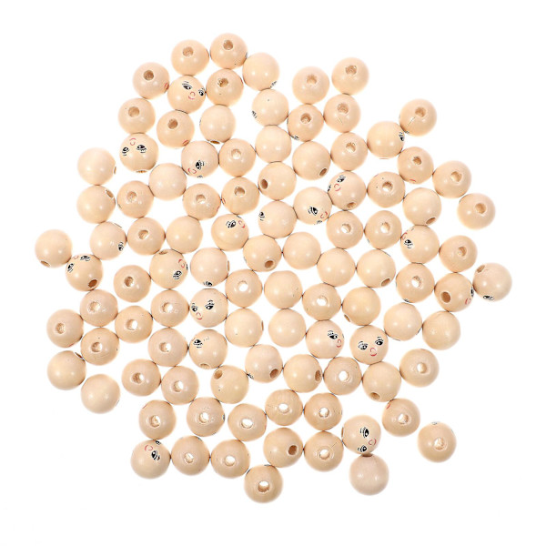 100 stk Runde Træperler DIY Snøreperle Tilbehør Grinende Ansigt Træperle (22mm)