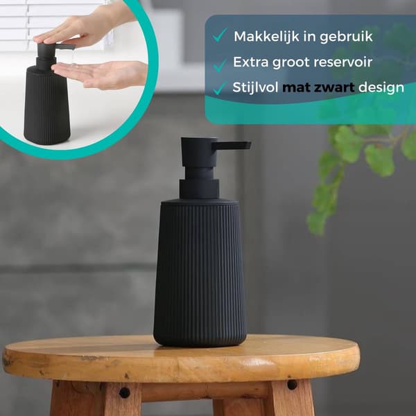 BUDDLEY Sæbedispenser Sæt med 2, Sorte Riflet Håndsæbepumpeflasker til Badeværelse, Køkkenbord og Toilet, Mat Sort