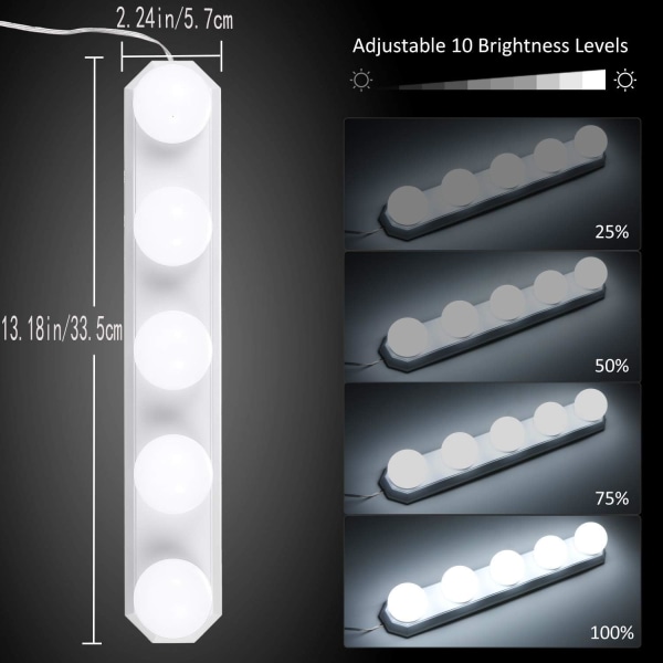 5 LED-pærer spejllys LED tri-farvet USB skønhed makeup pære