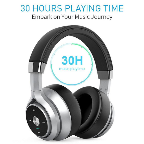 Aktiiviset melunvaimennus Bluetooth-kuulokkeet korvan päällä mikrofonilla Hi-fi syvä basso mukavat proteiinipehmusteet langattomat kuulokkeet hopea silver