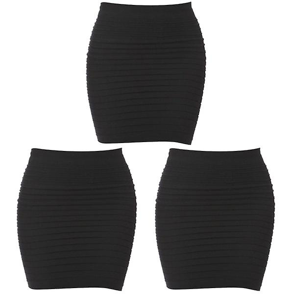 3 stk. Elastisk Plissert Høytaljet Pakke Hip Kort Skjørt Mote Sexy Kvinneklær (svart)3 3pcs