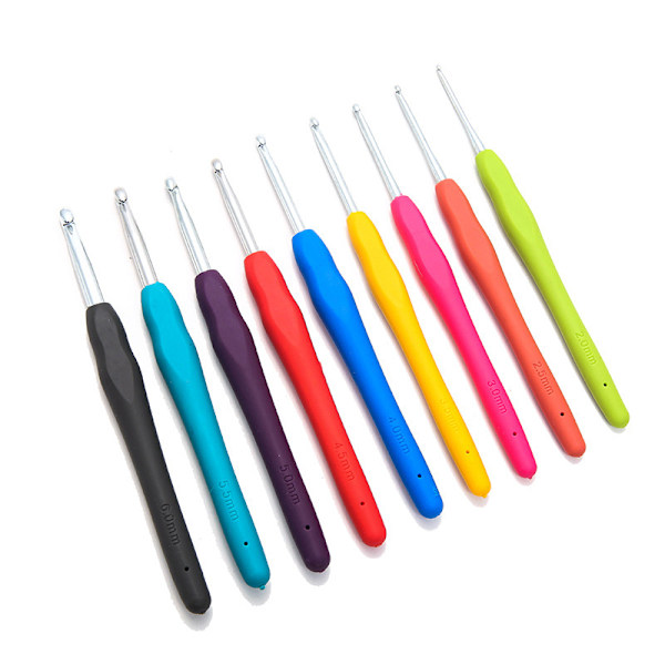 Virknålar Set, 9 st 2mm- 10mm Ergonomiska Mjuka Grepp, Släta Sticknålar Set med Väska för Artrit Händer