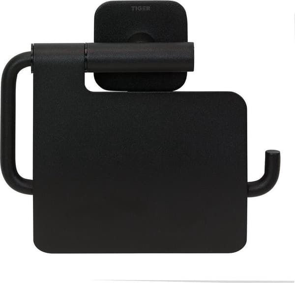 Selvklæbende toiletpapirholder med låg, ingen boring, rustfri vægmonteret badeværelsesrulleholder, mat sort