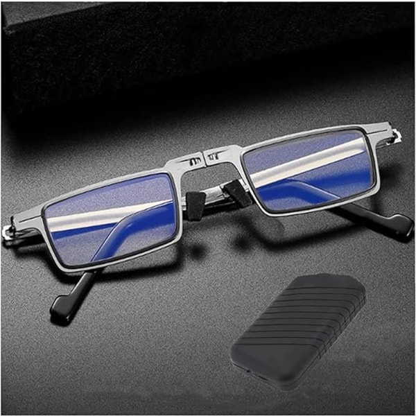 Ultralätt titanmaterial Skruvlösa hopfällbara läsglasögon, HD Anti-Blue Light Läsglasögon, (+2,00, fyrkantiga)
