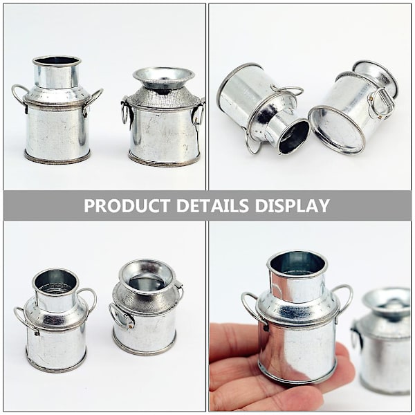 2 kpl Miniatyyri Maitokannuja Pieni Rautakauha Mini Kukkakauha Mini Talo Maitopurkki Mini Talo Sisustus Silver 5X3.5CM