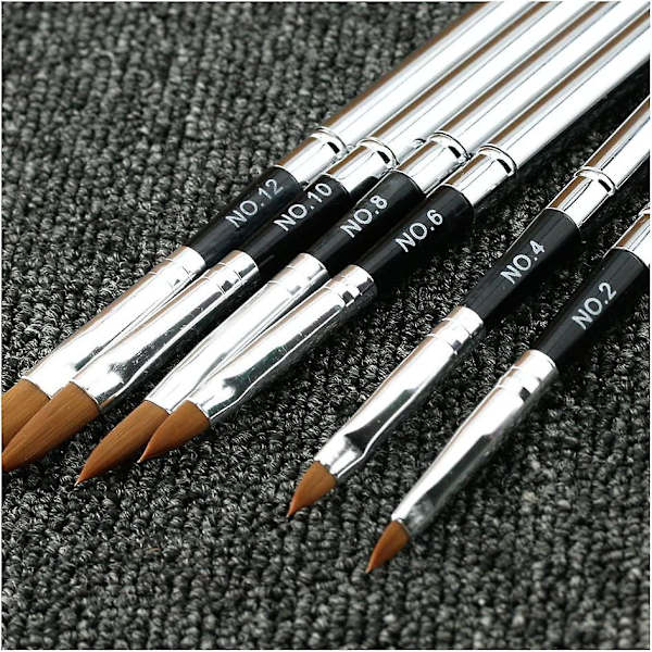 Professionell Akryl Nagelkonst Pensel Ritpenna Avtagbart Lock Set (2 Set Om 12st, Silver)