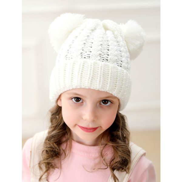 Babyflicka Hatt Stickad Beanie Baby Vinterhatt Söt Baby Pom Pom Beanies Hatt för Flickor Pojkar Tjock Varm Toddler Hatt, 1-5 År Gammal, 1st (Vit)
